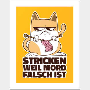 Cat knitting Posters and Art